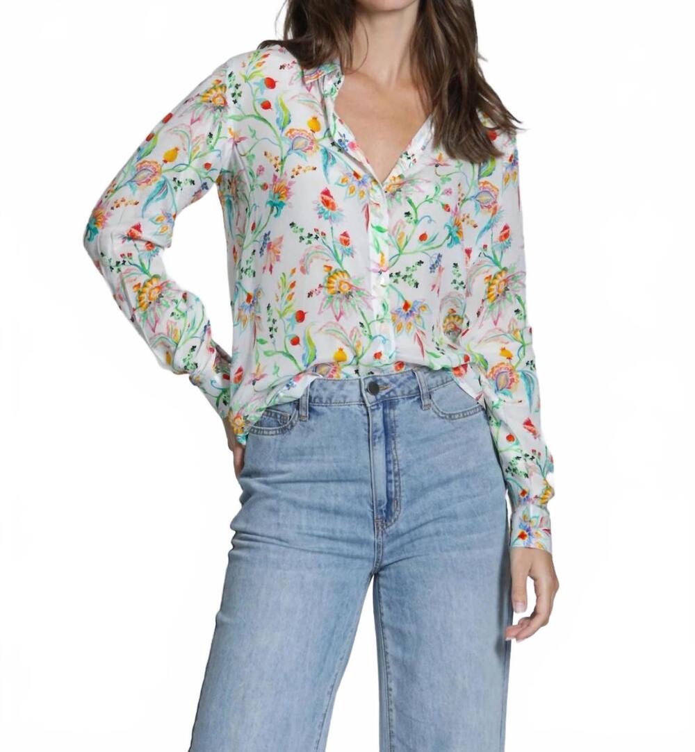 NEW APNY women's button down blouse in button front floral on white print